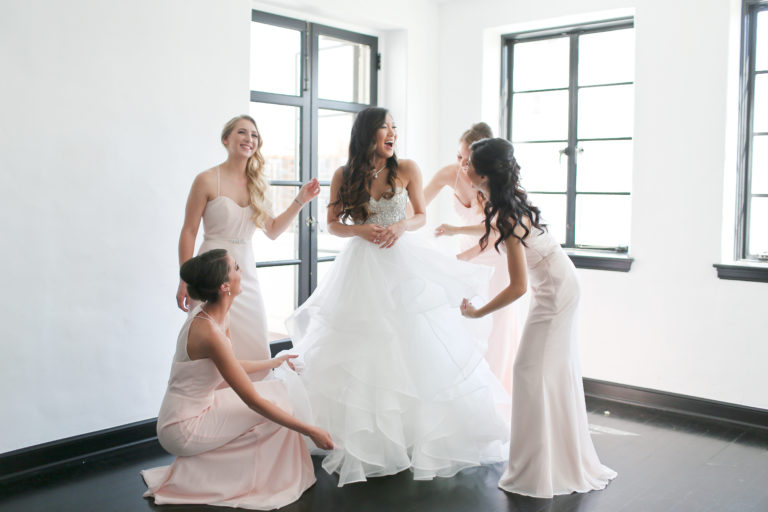 bridal party laughing