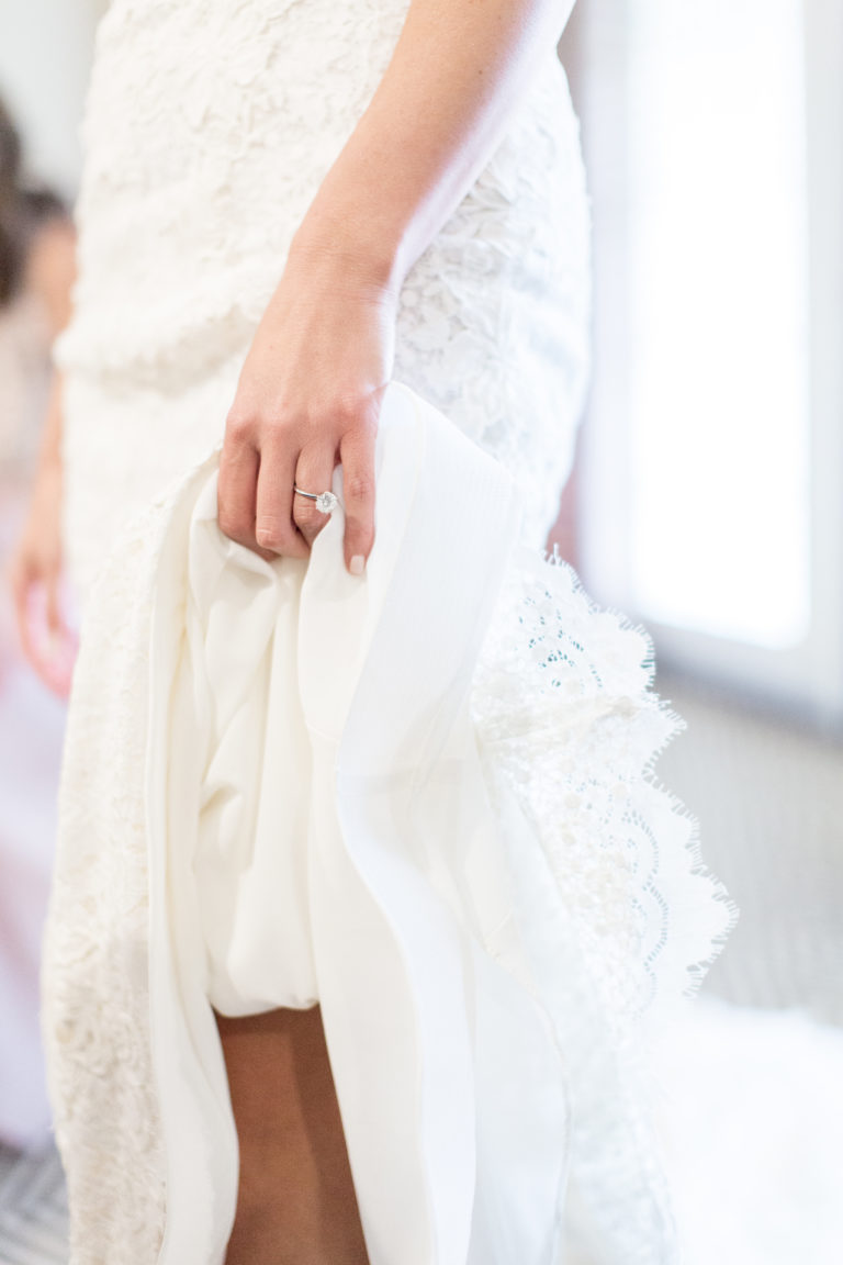 bridal gown details with ring