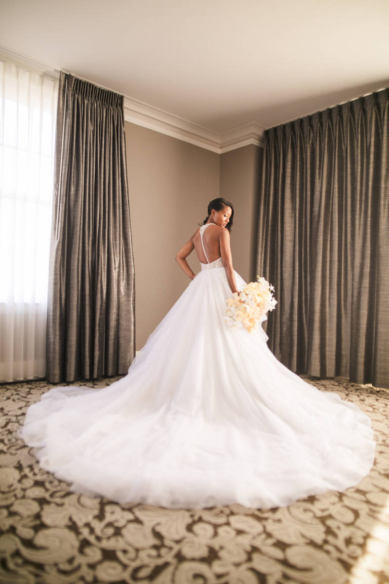 bridal gown with long train