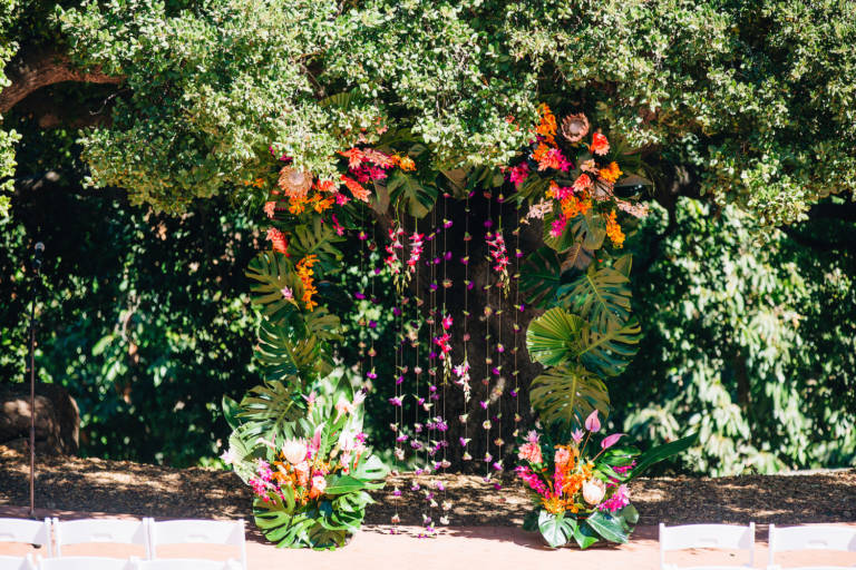 tropical wedding altar