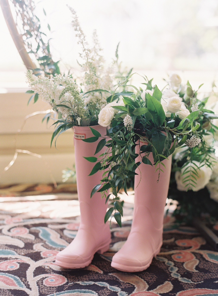 pink hunter boots with florals