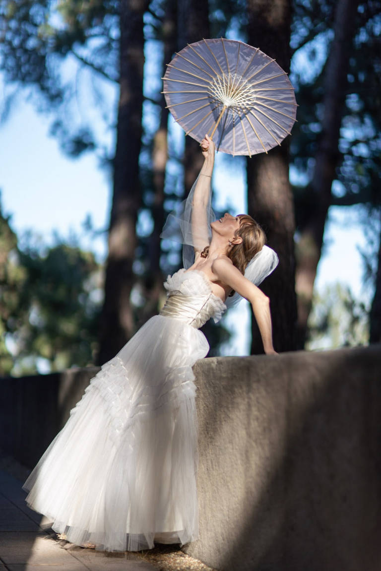 bride with parasol