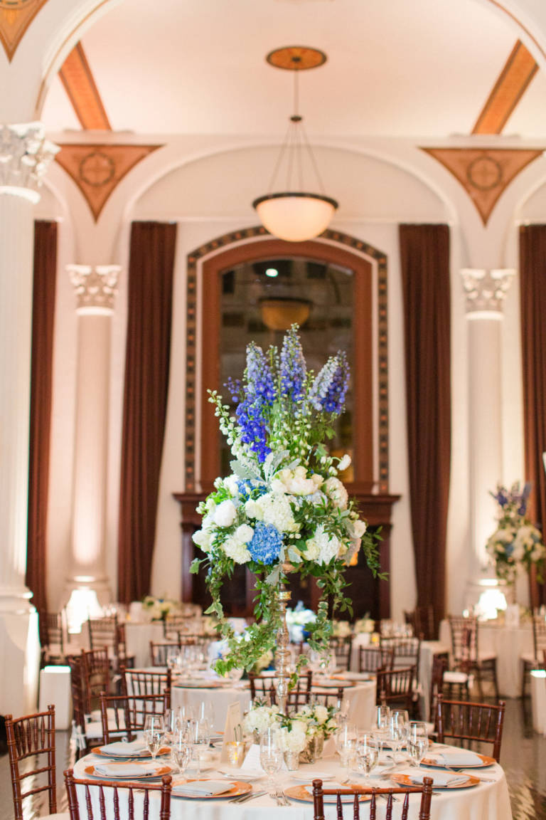 blue and white table arrangement